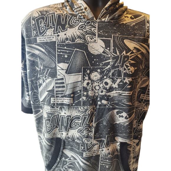 Royal Blue Hoodie Large Comic Book Graphic Short Sleeve Sweatshirt Retro Pop Art - Picture 2 of 16